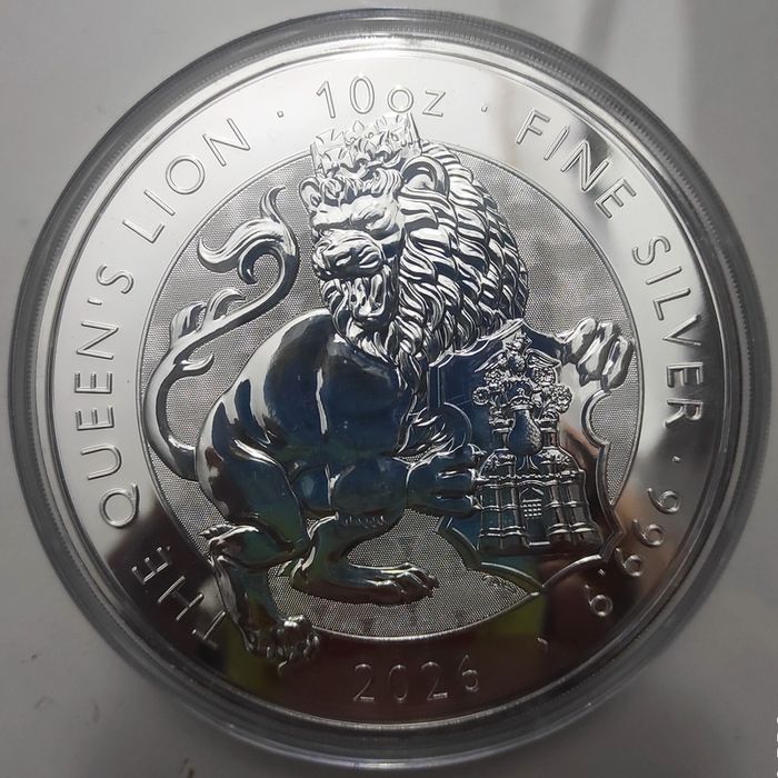 Срібна монета Британії 10 фунтів 2026 Queens Lion вагою 10 унцій 999