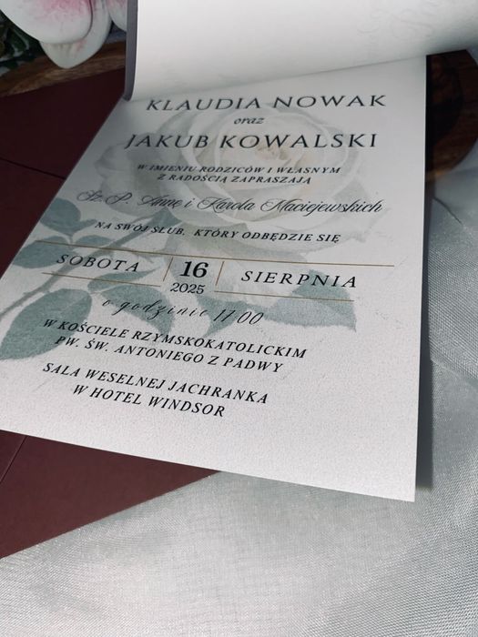 Ślubne zaproszenie ze zdjeciem i kalką + koperta