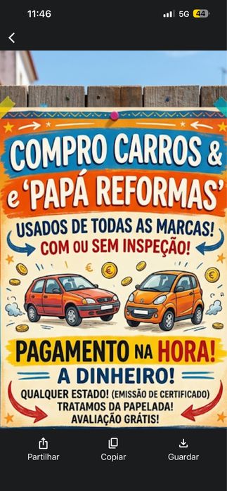 trato de carro e carrinhas e papa reformas
