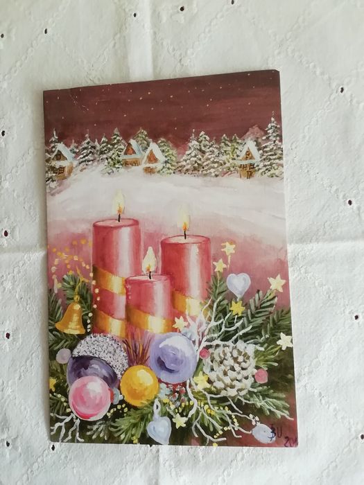 Postal de Natal pintado com a boca