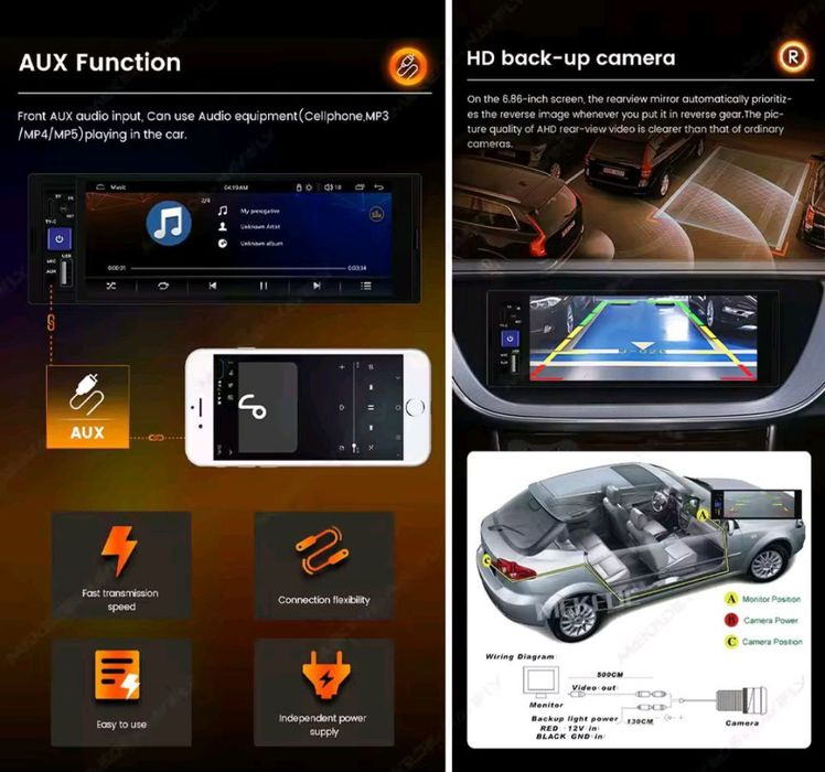 Магнітола 1DIN 6.86" CarPlay Android Auto | Bluetooth | Камера