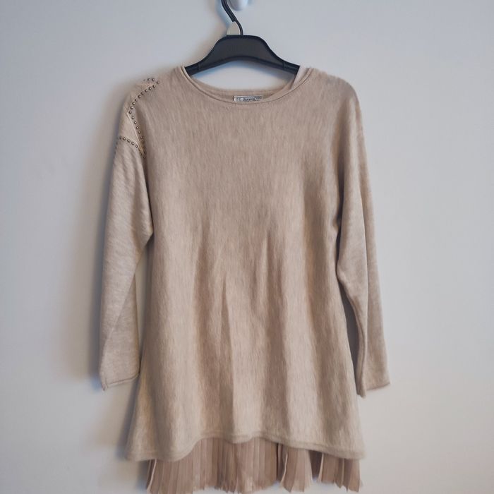 Mayoral zestaw 2w1 sukienka i sweterek 128 cm 8 lat beżowy i zloty