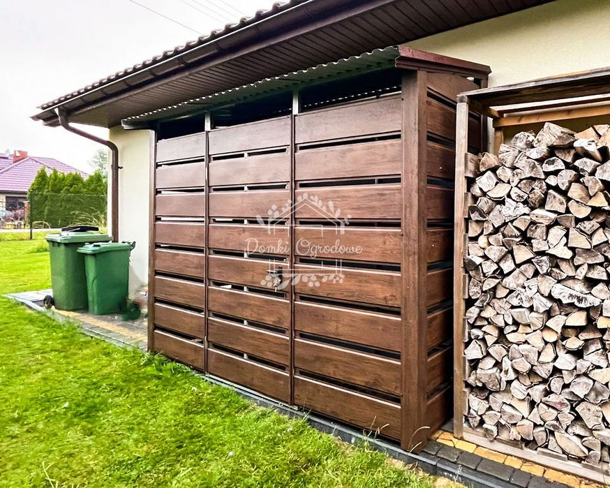 Wiata śmietnikowa 3x0,8m zabudowana panelami drewnopodobny ID807