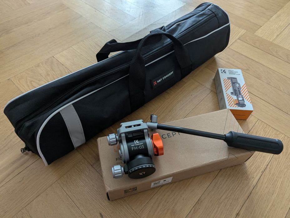 Штатив K&F CONCEPT T254A7 BH-28L + відеоголовка FH-03 + Phone Clip (комплект)