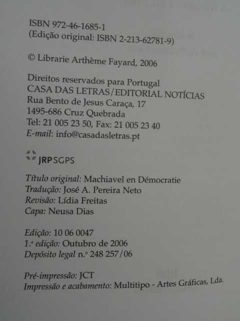 Maquiavel em Democracia de Edouard Balladur - 1ª Edição