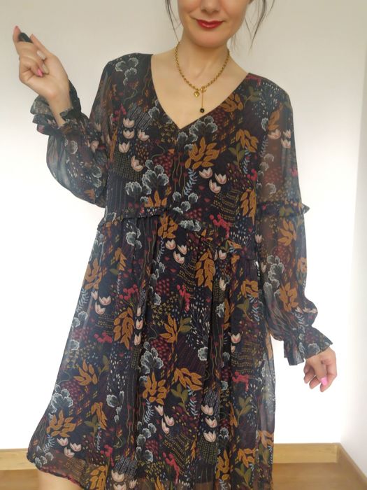 Sukienka Solar luźna 42 oversize kwiaty kwiatuszki ciążowa boho midi d