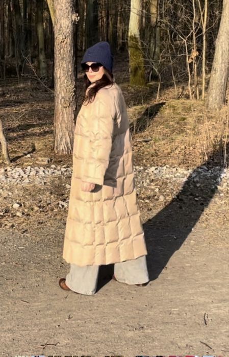 Plaszcz maxi puchowy naturalny XXL bezowy