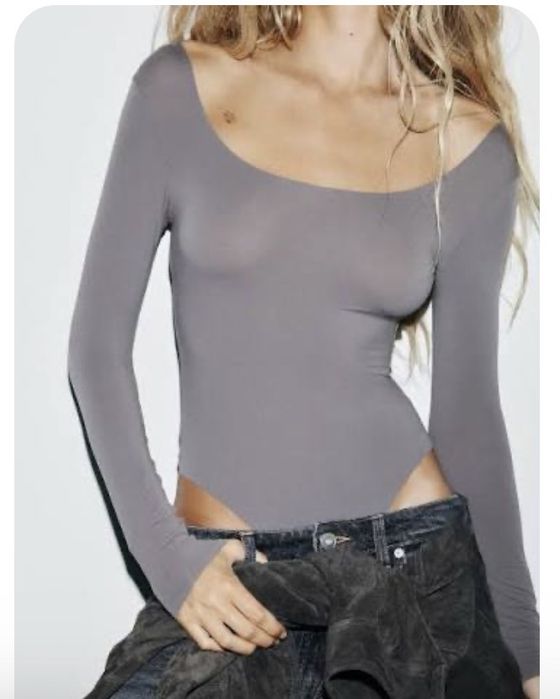 Zara боді поліамід s бузковий/сірий новий