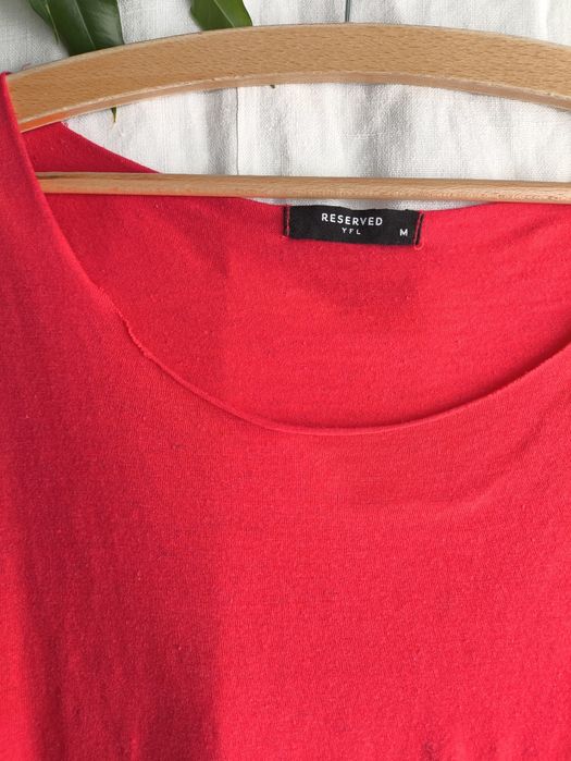 Reserved YFL 38 M 40 L  bluzka T shirt czerwona wiskoza len krótki rękaw