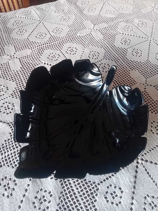 Wielka misa patera szkło hialitowe Liść. Stan idealny (WYSYŁAM)