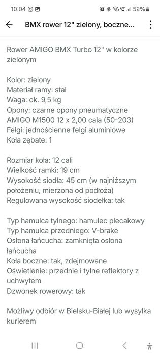 Nowy rower, BMX 12" z bocznymi kółkami