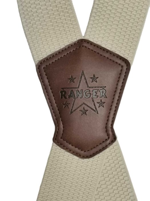 Szelki męskie do spodni beżowe z brązową skórą NOWE