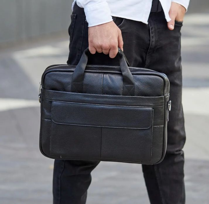 Якісна чоловіча шкіряна сумка- портфель, для ноутбука чи документів