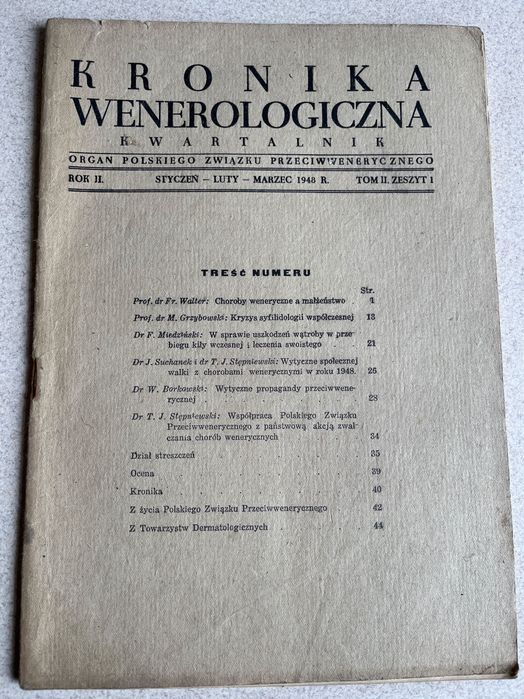 Stara gazeta kwartalnik Kronika Wenerologiczna styczeń marzec 1948