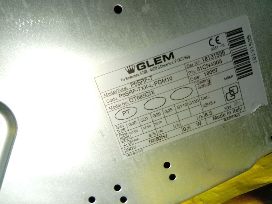 Placa a gás Glem GT685IX