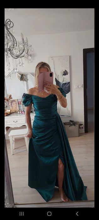 Sukienka szmaragdowa butelkowa zieleń M świadkowa wesele premium