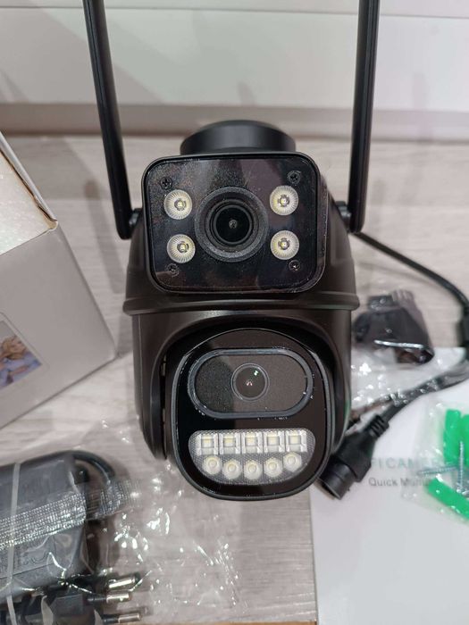 Двойная уличная  WiFi камера 8 МП (4+4), PTZ, iCSee НОВАЯ