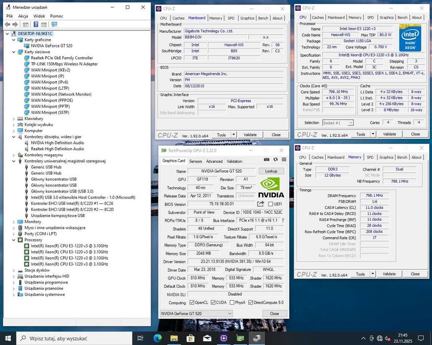 Gigabyte GA-B85M-D3V USB3.0 + Xeon Quad jak i5 + GT520 + 12GB + WiFi