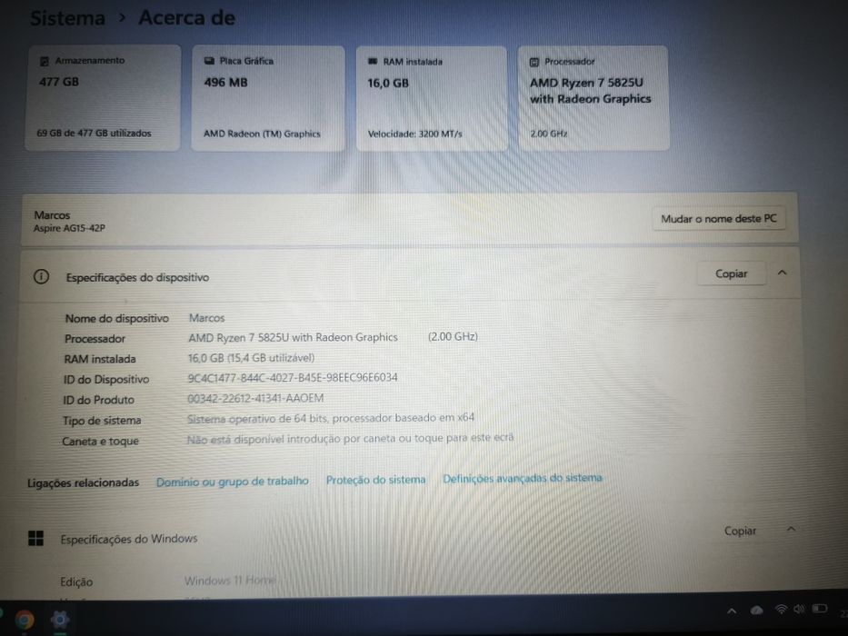 Portátil Arce aspire Go