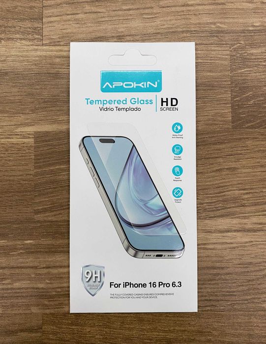 Película de vidro temperado iPhone 16/ 16 Plus/16 Pro/16 Pro Max/16e
