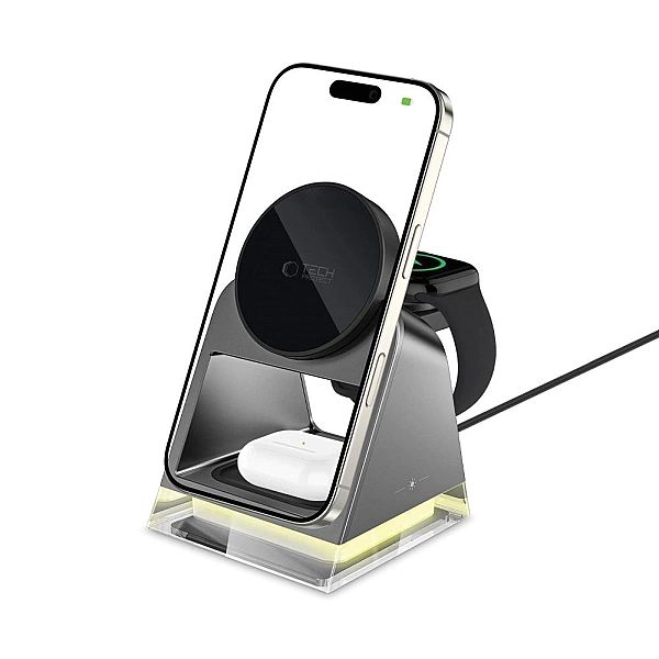 Tech-Protect Qi15W-A43/3In1 Magnetic Magsafe Wireless Charger Black