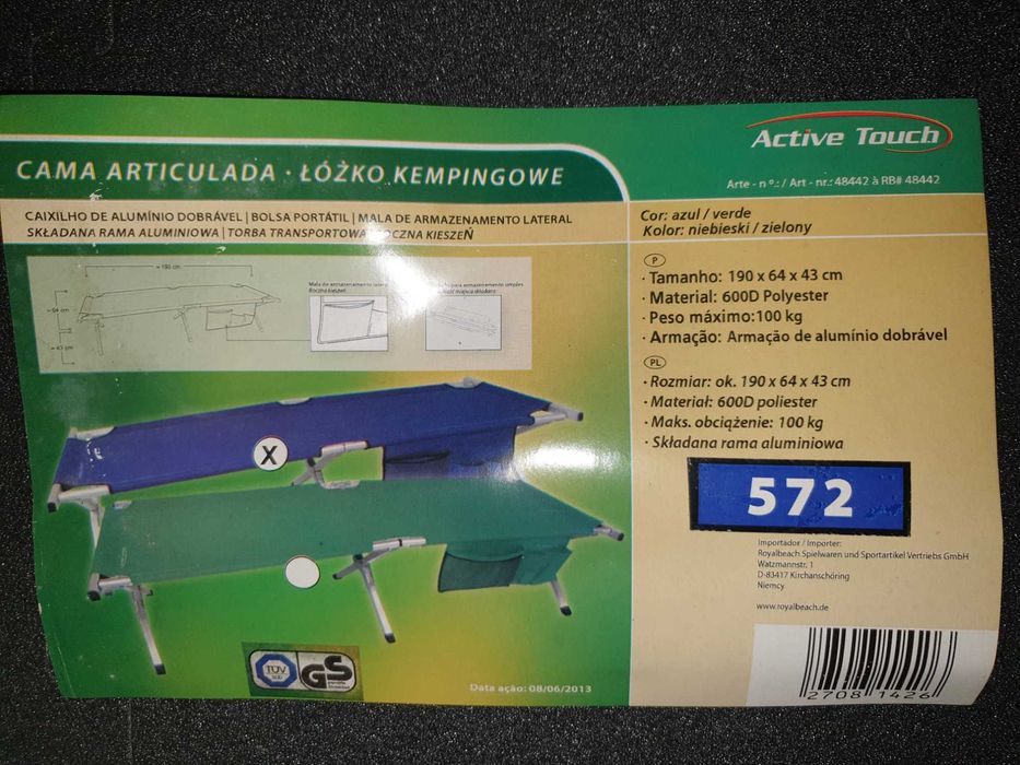 Cama Portátil Articulada Active Touch armação alumínio • 190x64x43 cm