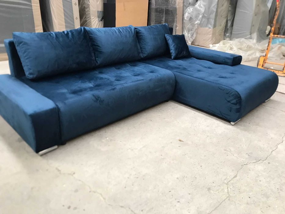 Piękny prawy narożnik z funkcją spania i pojemnikiem na posciel 265cm