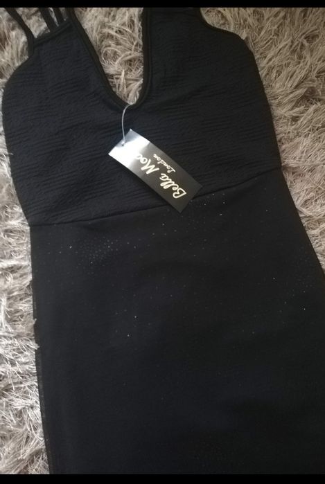 Czarna sukienka maxi z brokatowym dołem, xs-s, WYPRZEDAŻ