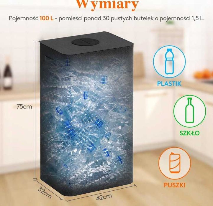 Lifewit Składany kosz pojemnik na butelki plastikowe z pokrywą 100L