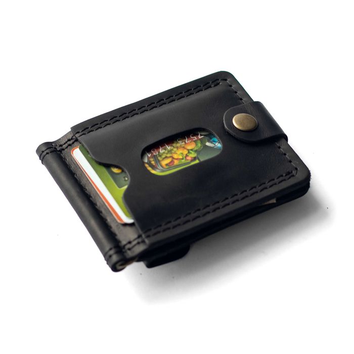 Затискач для грошей з монетницею з натуральної шкіри BUT ЧОРНИЙ