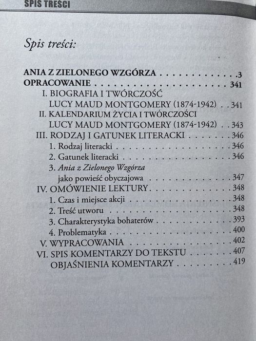 Ania z zielonego wzgórza z opracowaniem lektury