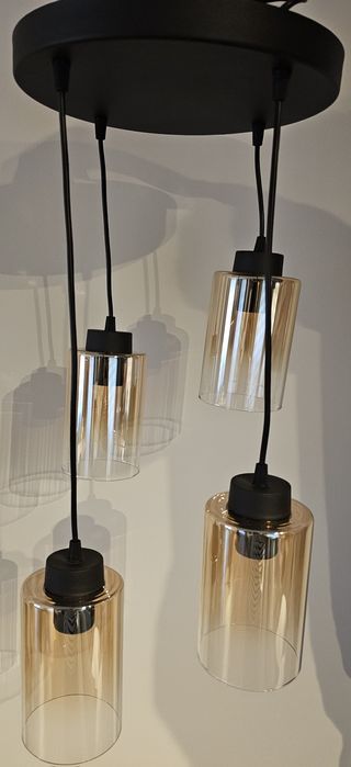 Lampa wisząca plafon czarny z 4 miodowymi kloszami dymione loft E27