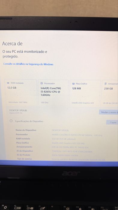 Portátil Acer Aspire 3 i5 8265U 12GB RAM SSD 256GB