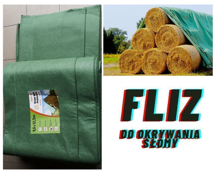 Fliz do słomy, fliz na siano i fliz do bel o wymiarach 10,4 x 12,5 m i gramaturze 145 g/m² tym rozmiarem przykryjesz 100 bel o średnicy 120 cm