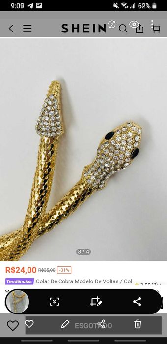 Colar e pulseira  em dourado e com Strass