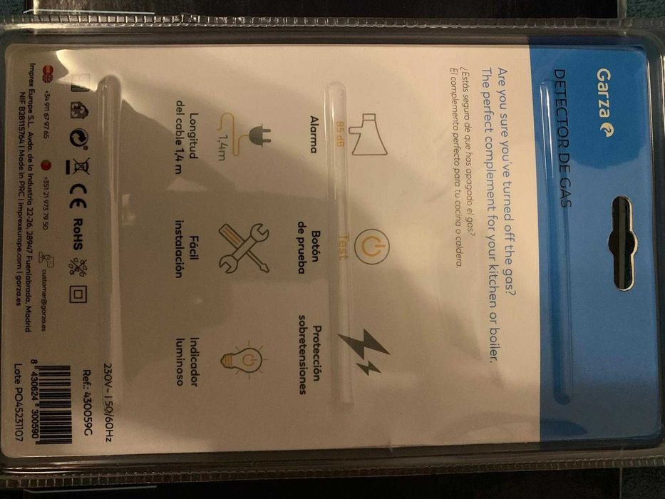 DETETOR DE GAS, Monóxido de carbono ( NOVO EMBALADO)