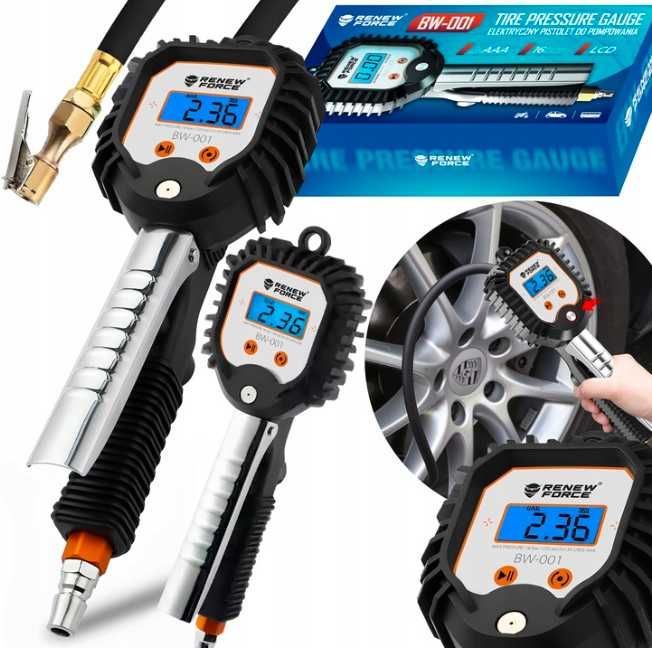 Pistolet Cyfrowy Do Pompowania Kół Opon Automat Manometr   18 Bar