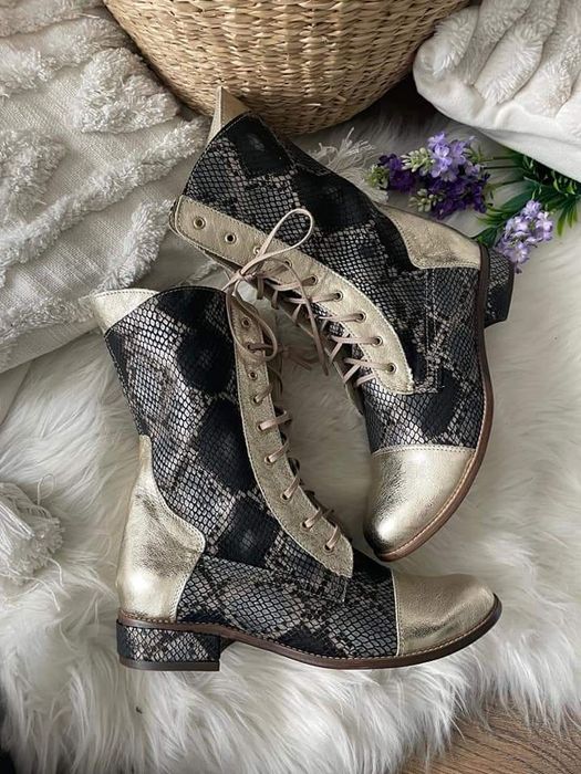 Eleganckie botki workery wężowe dwa wzory skóra naturalna