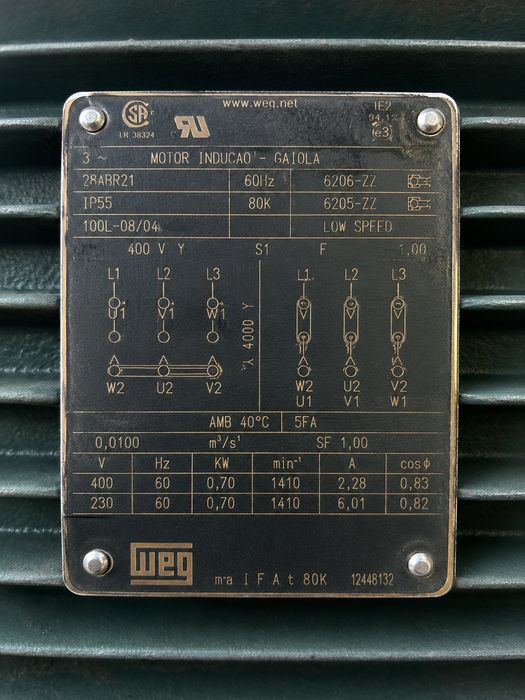 Motor Elétrico Trifásico WEG 0,70 kW (1 CV) – IP55 – 1410 rpm