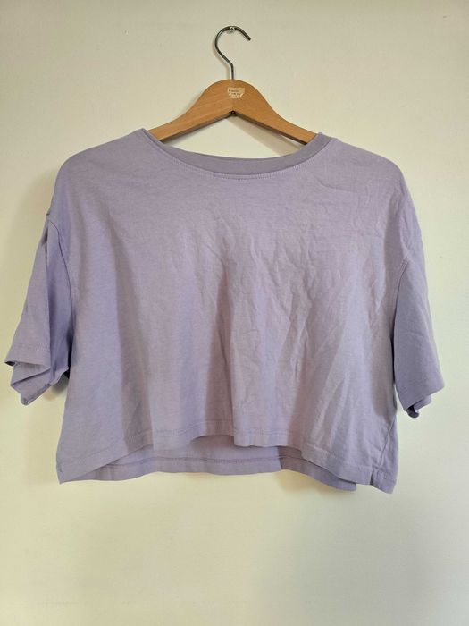 Liliowy fioletowy t-shirt damski Sinsay