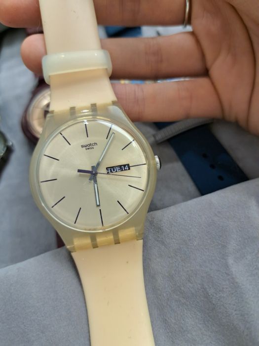 Zegarekcswatch new gent kremowy beżowy nude damski unisex