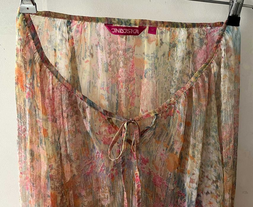 Boho styl bluzka roz. M 38 tiul piękny wzór odcienie różu zwiewna