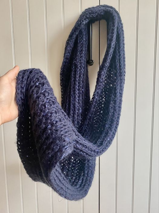 Granatowy niebieski szal komin cekin Mohito zimowy kołnierz błyszczący