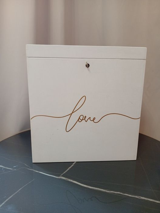 Skrzynka na koperty ślubne – biała „Dziękujemy” / „Love”