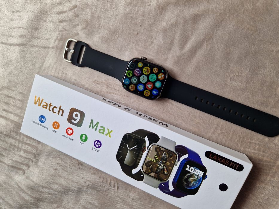 Zegarek 9 max czarny, watch nowy, ekran amoled, pełny komplet