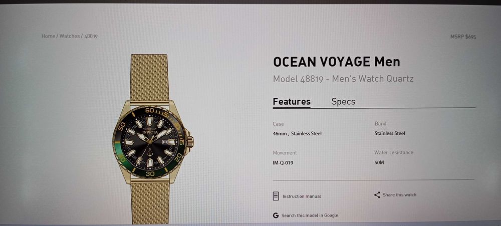 New Invicta Ocean Voyage watch for men