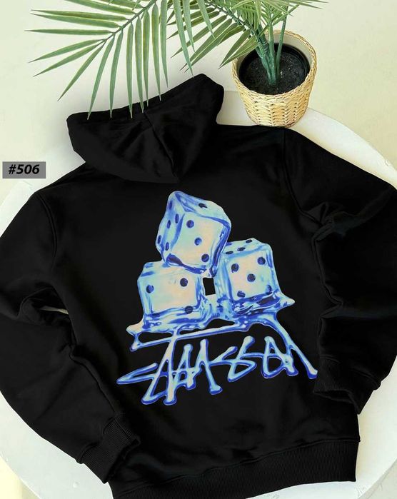Толстовка Stussy Fuzzy Ice • Худи Черное Стусси Кубики Льод • XS-XXL