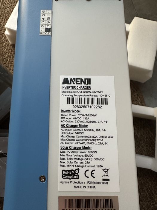 НАЯВНІСТЬ!  Новий гібридний інвертор Anenji 6.2kw / 48V з Wi-Fi