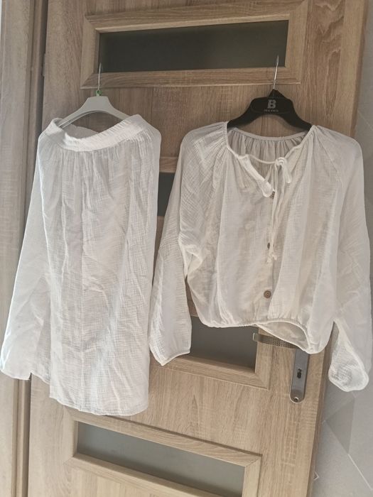 Piękny włoski komplet spódnica bluzka muslin nowy sml.uni.nowy