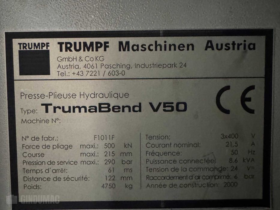 Prasa krawędziowa TRUMPF TrumaBend V50